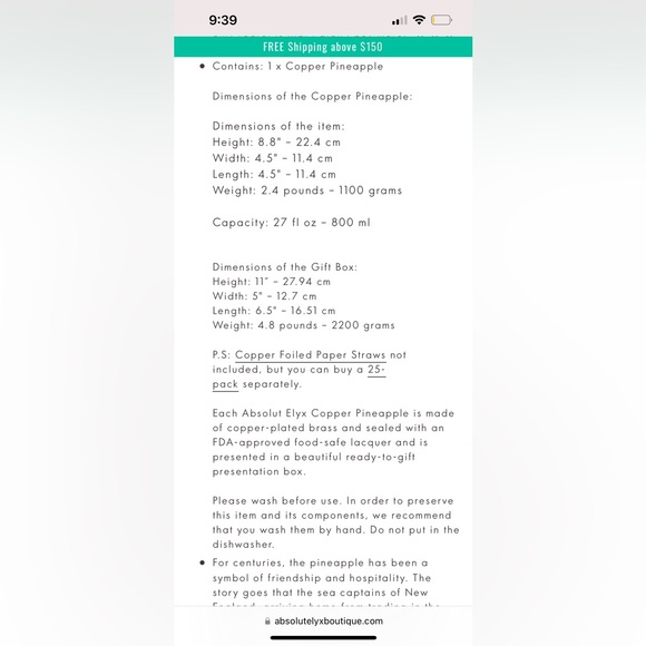 Absolut Elyx Copper Pineapple Drinking Vessel Cup in Gift Box - SOLD OUT ONLINE! - Picture 14 of 15